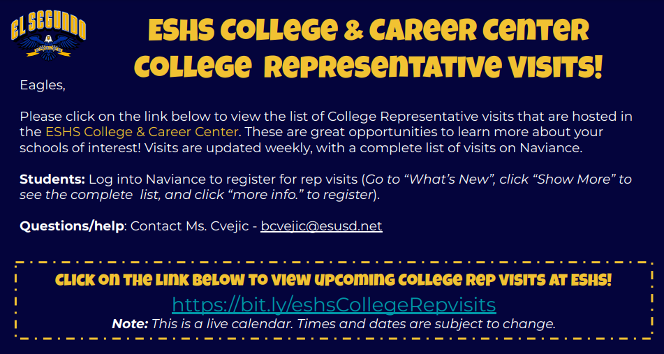 ESHS College & Career Center College Representative Visits