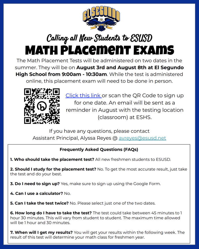 Math Placement Exam Info
