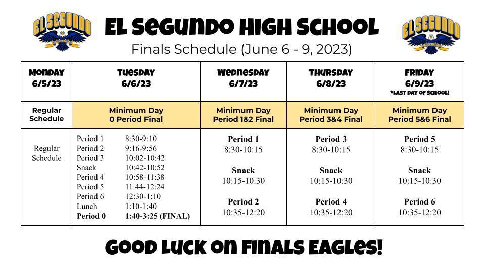 ESHS Finals Schedule