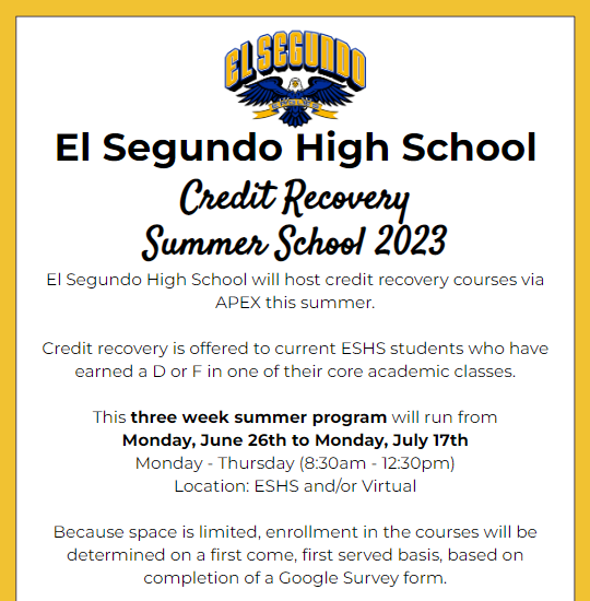 ESHS Summer Credit Recovery Flyer